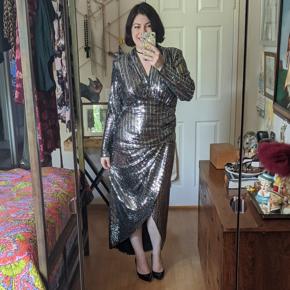 Amazing Silver Stretchy Disco High Low Gown